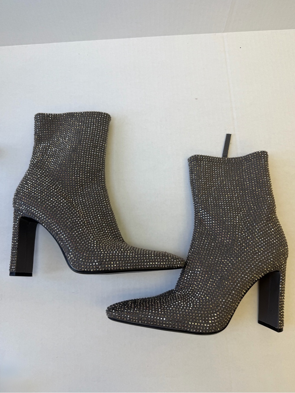 ZARA VIRAL Metallic Gray Rhinestone Ankle Boots - 38 / 7-7.5 like new